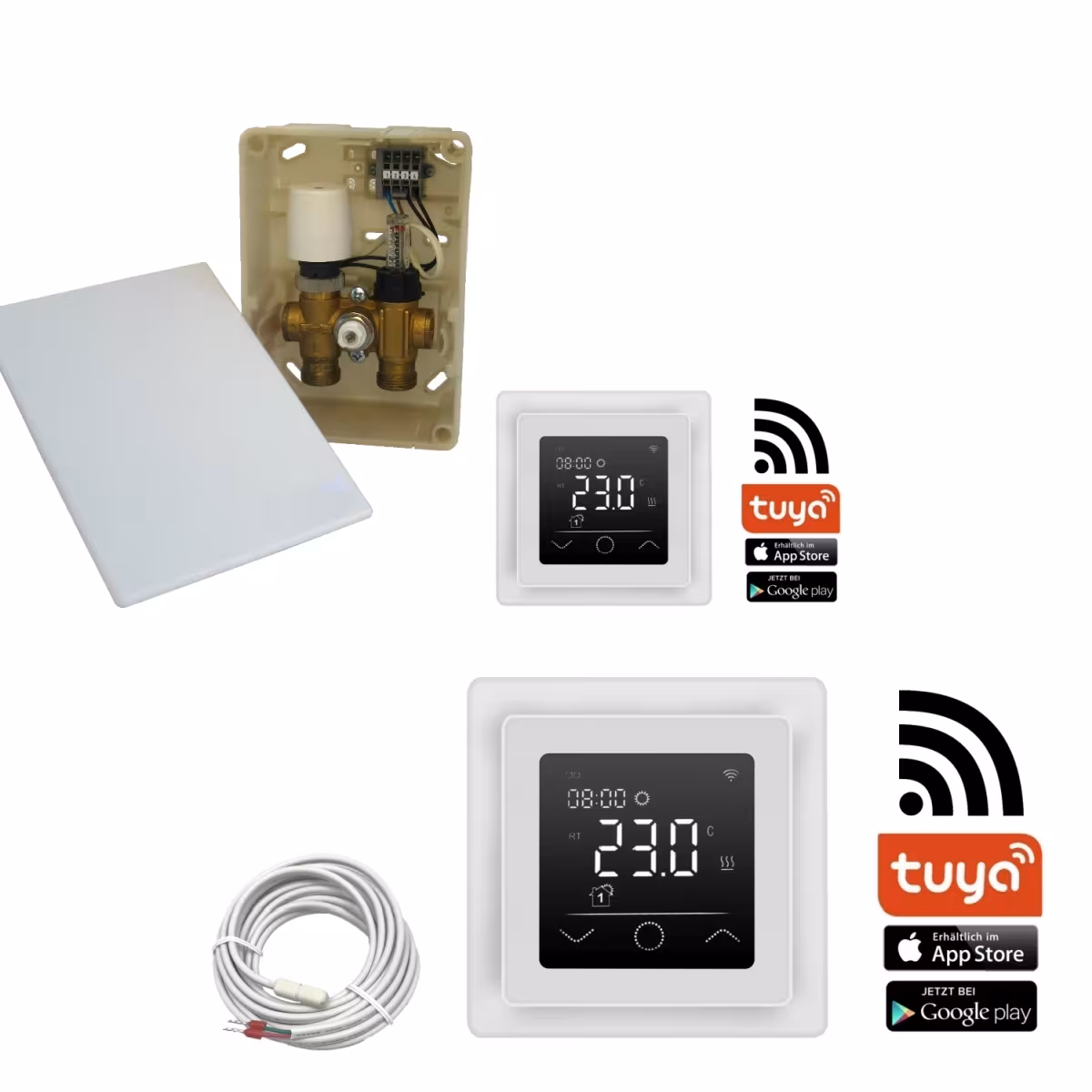 HoWaTech Duo Hybrid Warmwasser Elektro Fußbodenheizung | Regelset WLAN Touch (weiß) von der Marke HoWaTech aus der Produktreihe Fußbodenheizung