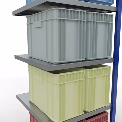 Zusatzbild des Artikels Anbauregal, Fachbodenregal Stecksystem MULTIplus250, 2000 x 750 x 800 mm (HxBxT), 5 Fachböden, Längenriegel, RAL 5010 enzianblau/verzinkt/verzinkt aus Anbauregal