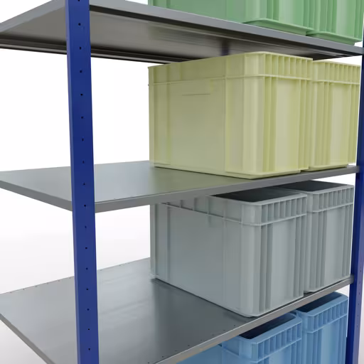 Produktbild Nr.7 des Artikels Grundregal, Fachbodenregal Stecksystem MULTIplus150, 2000 x 1300 x 800 mm (HxBxT), 5 Fachböden, Längenriegel, RAL 5010 enzianblau/verzinkt aus der Produktreihe Stecksystem von der Marke Schulte Lagertechnik