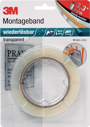 Montageband transparent Länge 5 m Breite 19 mm Rolle 3M aus der Kategorie Klebebänder und Dichtbänder mit der Teilenummer 4000310009