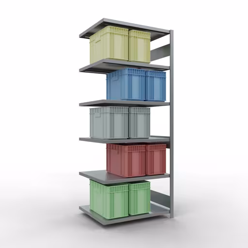 Produktbild Nr 12 des Artikels Anbauregal, Fachbodenregal Stecksystem MULTIplus330, 2500 x 1000 x 800 mm (HxBxT), 6 Fachböden, Längenriegel, verzinkt Abbildung Nr 12 des Artikels Anbauregal, Fachbodenregal Stecksystem MULTIplus330, 2500 x 1000 x 800 mm (HxBxT), 6 Fachböden, Längenriegel, verzinkt aus der Produktgruppe Stecksystem von der Marke Schulte Lagertechnik