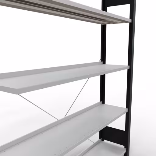 Anbauregal, Büro-Fachbodenregal Stecksystem MULTIplus85, 1800 x 1300 x 300 mm (HxBxT), 5 Fachböden, Kreuzstrebe, mit Anschlagleiste, schwarz/lichtgrau von Schulte Lagertechnik aus der Kategorie Büroregale