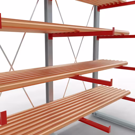 Abbildung Nr 11 des Artikels K 6000 Komplettregal, einseitig, 3000 x 3000 x 1250 mm, RAL 7001 / RAL 3000, 5 Lagerebenen aus der Produktgruppe Kragarmregale von der Marke Schulte Lagertechnik