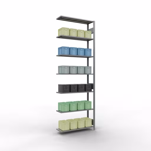 Produktbild Nr 15 des Artikels Anbauregal, Fachbodenregal Stecksystem MULTIplus85, 3000 x 1000 x 300 mm (HxBxT), 7 Fachböden, Längenriegel, verzinkt Abbildung Nr 15 des Artikels Anbauregal, Fachbodenregal Stecksystem MULTIplus85, 3000 x 1000 x 300 mm (HxBxT), 7 Fachböden, Längenriegel, verzinkt aus der Produktgruppe Stecksystem von der Marke Schulte Lagertechnik