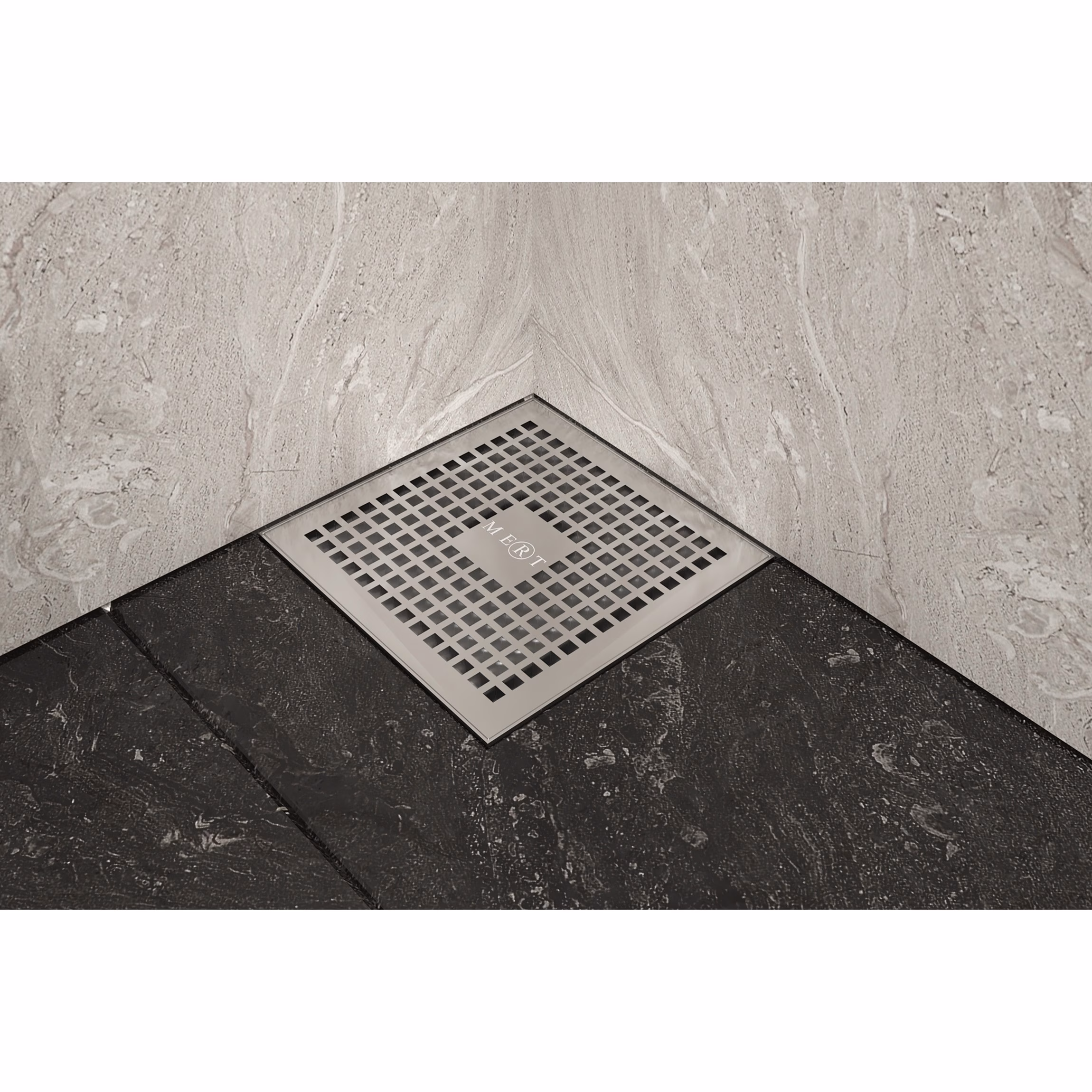 Ohne Text 546844041915714872 MERT ULTRA FLACH 20x20cm Bodenablauf Design "KARE" komplett aus Edelstahl, Ablauf DIN 50