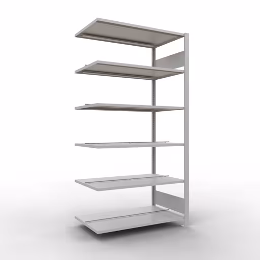 Anbauregal, Büro-Fachbodenregal Stecksystem MULTIplus150, 2000 x 1000 x 600 mm (HxBxT), 6 Fachböden, Längenriegel, mit Mittelanschlag, lichtgrau aus der Kategorie Stecksystem mit der Artikelnummer 36046
