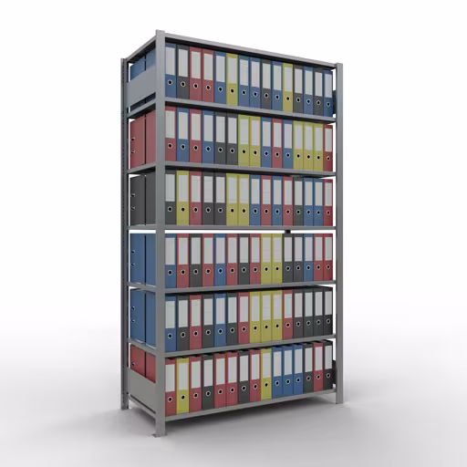 Grundregal, Büro-Fachbodenregal Stecksystem MULTIplus150, 2300 x 1300 x 600 mm (HxBxT), 7 Fachböden, Längenriegel, verzinkt, mit Mittelanschlag von der Marke Schulte Lagertechnik aus der Produktreihe Büroregale