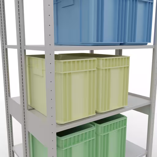 Andere Ansicht des Artikels Grundregal, Doppelregal, Fachbodenregal Stecksystem MULTIplus150, 2500 x 1000 x (2x400) mm (HxBxT), 2x6 Fachböden, Längenriegel, RAL 7035 lichtgrau Andere Ansicht des Artikels Grundregal, Doppelregal, Fachbodenregal Stecksystem MULTIplus150, 2500 x 1000 x (2x400) mm (HxBxT), 2x6 Fachböden, Längenriegel, RAL 7035 lichtgrau aus der Kategorie Fachbodenregale