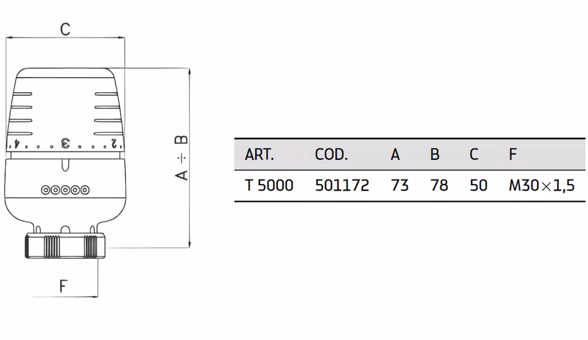 Thermostat-Kopf T 5000 von Ivar mit der Artikelnr. 501172