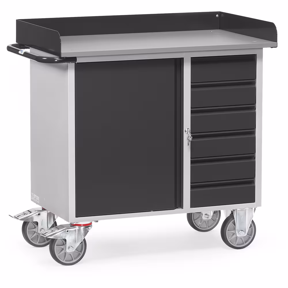 Werkstattwagen 12450-7016 Stahlblech-Konstruktion, pulverbeschichtet, Korpus lichtgrau RAL 7035, Front anthrazitgrau RAL 7016 von der Marke Fetra aus der Produktreihe Transportsysteme