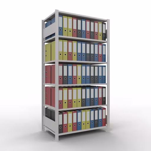 Abbildung Nr 12 des Artikels Grundregal, Büro-Fachbodenregal Stecksystem MULTIplus150, 2000 x 1000 x 600 mm (HxBxT), 6 Fachböden, Längenriegel, ohne Mittelanschlag, lichtgrau aus der Produktgruppe Büroregale von der Marke Schulte Lagertechnik