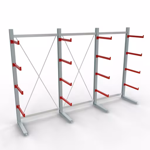 K 6000 Komplettregal, einseitig, 3000 x 4500 x 750 mm, RAL 7001 / RAL 3000, 5 Lagerebenen von der Marke Schulte Lagertechnik aus der Produktreihe Kragarmregale