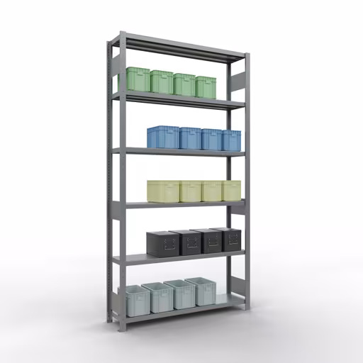 Abbildung Nr 12 des Artikels Grundregal, Fachbodenregal Stecksystem MULTIplus250, 2500 x 1300 x 300 mm (HxBxT), 6 Fachböden, Längenriegel, verzinkt aus der Produktgruppe Stecksystem von der Marke Schulte Lagertechnik