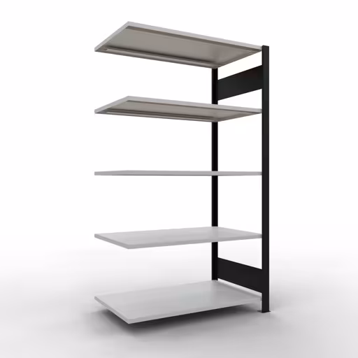 Anbauregal, Büro-Fachbodenregal Stecksystem MULTIplus150, 1800 x 1000 x 600 mm (HxBxT), 5 Fachböden, Längenriegel, ohne Mittelanschlag, schwarz/lichtgrau aus der Kategorie Stecksystem mit der Artikelnummer 36058-S