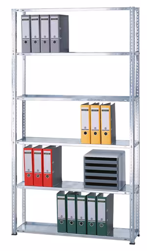 Andere Ansicht des Artikels Grundregal, Büro-Fachbodenregal Schraubsystem MULTIplus85, 2000 x 750 x 300 mm (HxBxT), 6 Fachböden, verzinkt, ohne Anschlagleiste aus der Kategorie Büroregale