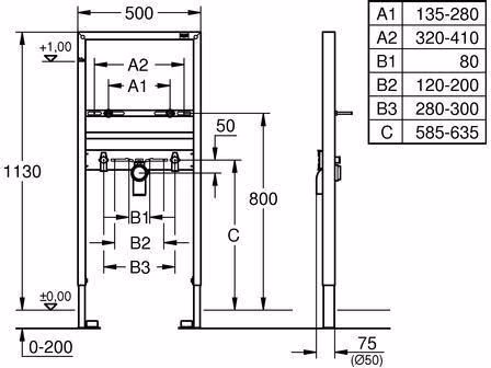 Waschtisch-Element Rapid SL für Einlochbatterie 2 schallgedämmte Armaturenanschlüsse DN GROHE