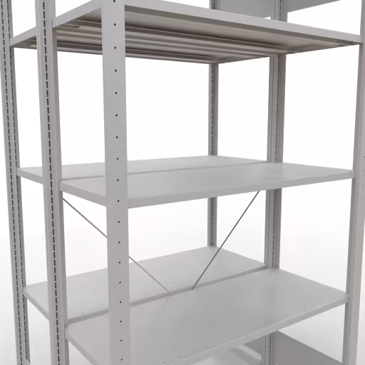 Abbildung Nr 7 des Artikels Grundregal, Doppelregal, Fachbodenregal Stecksystem MULTIplus150, 2000 x 1000 x (2x400) mm (HxBxT), 2x5 Fachböden, Kreuzstrebe, RAL 7035 lichtgrau aus der Produktgruppe Fachbodenregale von der Marke Schulte Lagertechnik