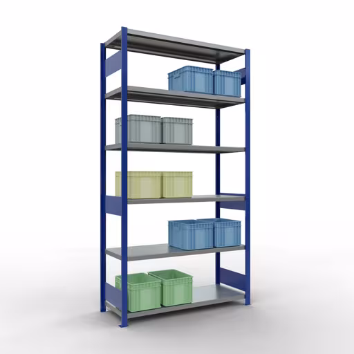 Abbildung Nr 13 des Artikels Grundregal, Fachbodenregal Stecksystem MULTIplus250, 2500 x 1300 x 500 mm (HxBxT), 6 Fachböden, Längenriegel, RAL 5010 enzianblau/verzinkt aus der Produktgruppe Stecksystem von der Marke Schulte Lagertechnik