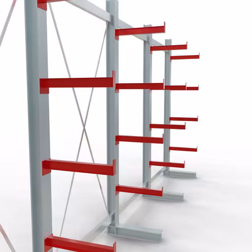 Produktbild Nr 10 des Artikels K 3000 Komplettregal, einseitig, 2500 x 5200 x 500 mm, RAL 7001 / RAL 3000, 5 Lagerebenen Abbildung Nr 10 des Artikels K 3000 Komplettregal, einseitig, 2500 x 5200 x 500 mm, RAL 7001 / RAL 3000, 5 Lagerebenen aus der Produktgruppe Kragarmregale von der Marke Schulte Lagertechnik