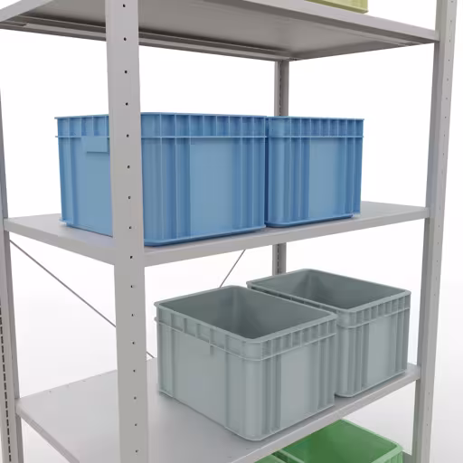 Produktbild Nr 14 des Artikels Grundregal, Fachbodenregal Stecksystem MULTIplus150, 2000 x 1000 x 600 mm (HxBxT), 5 Fachböden, Kreuzstrebe, RAL 7035 lichtgrau Abbildung Nr 14 des Artikels Grundregal, Fachbodenregal Stecksystem MULTIplus150, 2000 x 1000 x 600 mm (HxBxT), 5 Fachböden, Kreuzstrebe, RAL 7035 lichtgrau aus der Produktgruppe Stecksystem von der Marke Schulte Lagertechnik