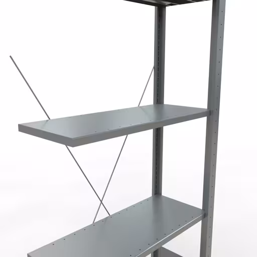 Zusatzbild des Artikels Anbauregal, Fachbodenregal Stecksystem MULTIplus150, 2000 x 750 x 300 mm (HxBxT), 5 Fachböden, Kreuzstrebe, verzinkt Zusatzbild des Artikels Anbauregal, Fachbodenregal Stecksystem MULTIplus150, 2000 x 750 x 300 mm (HxBxT), 5 Fachböden, Kreuzstrebe, verzinkt aus Anbauregal