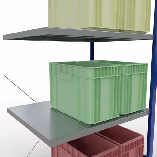 Zusatzbild des Artikels Anbauregal, Fachbodenregal Stecksystem MULTIplus330, 2000 x 1000 x 800 mm (HxBxT), 5 Fachböden, Kreuzstrebe, RAL 5010 enzianblau/verzinkt aus Anbauregal