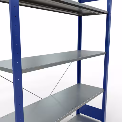 Produktbild Nr.7 des Artikels Grundregal, Fachbodenregal Stecksystem MULTIplus150, 2000 x 1300 x 400 mm (HxBxT), 5 Fachböden, Kreuzstrebe, RAL 5010 enzianblau/verzinkt aus der Produktreihe Stecksystem von der Marke Schulte Lagertechnik