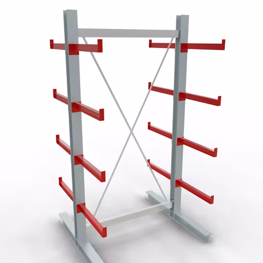 Abbildung Nr 12 des Artikels K 3000 Komplettregal, doppelseitig, 2500 x 1300 x 600 mm, RAL 7001 / RAL 3000, 5 Lagerebenen aus der Produktgruppe Kragarmregale von der Marke Schulte Lagertechnik