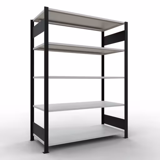 Grundregal, Büro-Fachbodenregal Stecksystem MULTIplus150, 1800 x 1300 x 600 mm (HxBxT), 5 Fachböden, Längenriegel, ohne Mittelanschlag, schwarz/lichtgrau von der Marke Schulte Lagertechnik Grundregal, Büro-Fachbodenregal Stecksystem MULTIplus150, 1800 x 1300 x 600 mm (HxBxT), 5 Fachböden, Längenriegel, ohne Mittelanschlag, schwarz/lichtgrau aus der Kategorie Stecksystem mit der Artikelnummer 36056-S