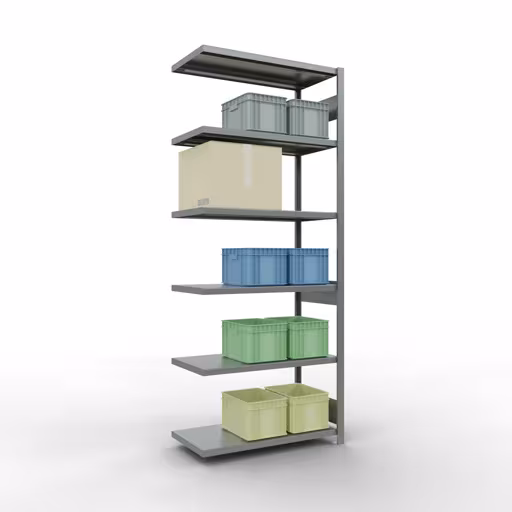 Produktbild Nr 13 des Artikels Anbauregal, Fachbodenregal Stecksystem MULTIplus330, 2500 x 1000 x 500 mm (HxBxT), 6 Fachböden, Längenriegel, verzinkt Abbildung Nr 13 des Artikels Anbauregal, Fachbodenregal Stecksystem MULTIplus330, 2500 x 1000 x 500 mm (HxBxT), 6 Fachböden, Längenriegel, verzinkt aus der Produktgruppe Stecksystem von der Marke Schulte Lagertechnik