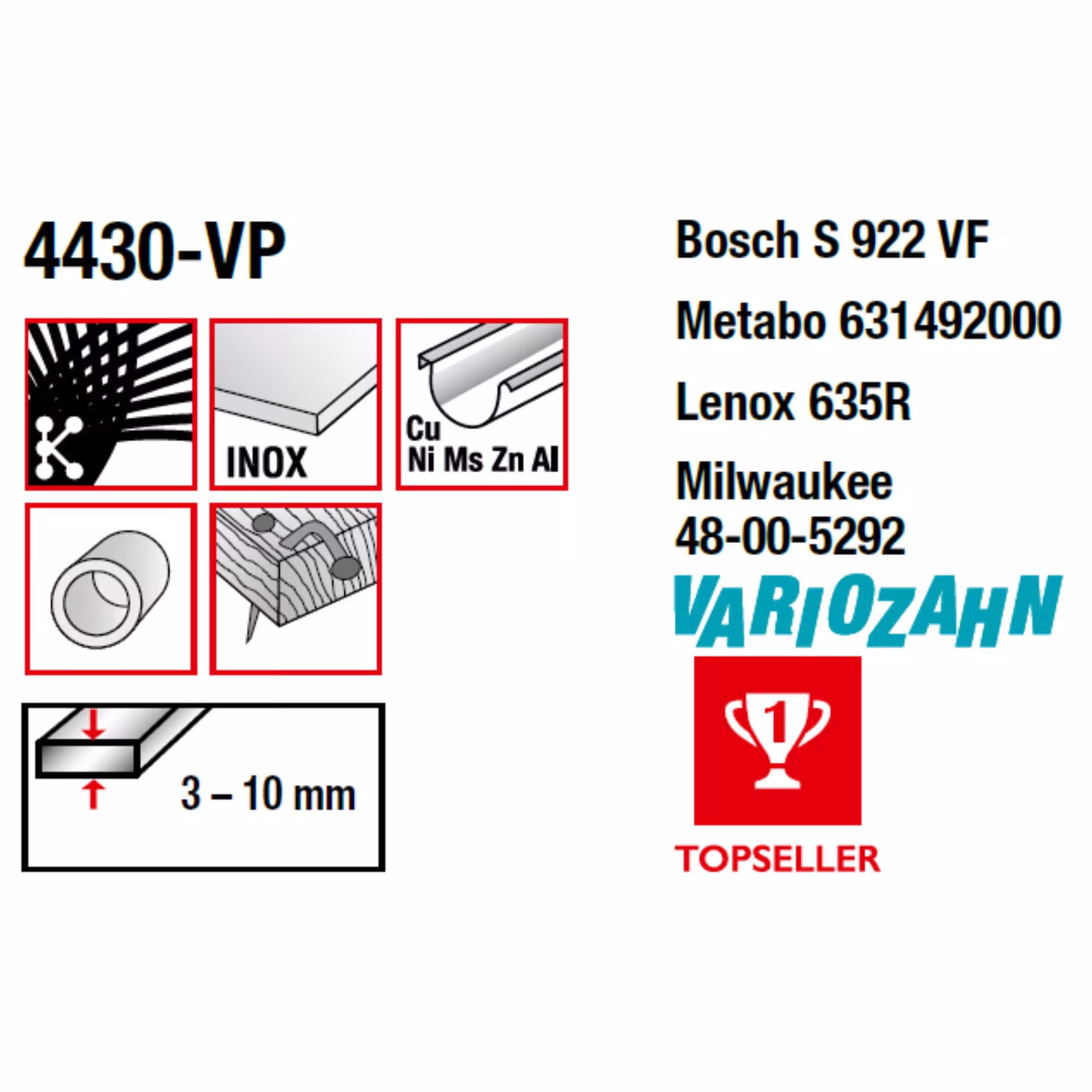 Bi-Metall-Säbelsägeblatt gefräst und geschränkt Gesamtlänge 150/verzahnte Länge 130mm, Zahnteilung 1,8-2,5mm #4430-VP-5 von MPS mit der Artikelnr. 4430-VP-5