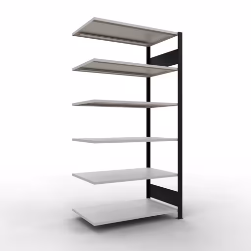 Anbauregal, Büro-Fachbodenregal Stecksystem MULTIplus150, 2000 x 1000 x 600 mm (HxBxT), 6 Fachböden, Längenriegel, ohne Mittelanschlag, schwarz/lichtgrau aus der Kategorie Stecksystem mit der Artikelnummer 36064-S