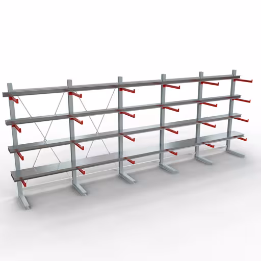 Abbildung Nr 10 des Artikels K 6000 Komplettregal, einseitig, 3000 x 7500 x 750 mm, RAL 7001 / RAL 3000, 5 Lagerebenen aus der Produktgruppe Kragarmregale von der Marke Schulte Lagertechnik