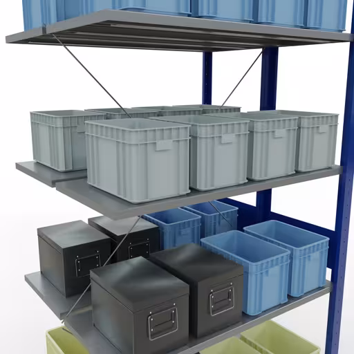 Anbauregal, Doppelregal, Fachbodenregal Stecksystem MULTIplus150, 3000 x 1000 x (2x800) mm (HxBxT), 2x7 Fachböden, Kreuzstrebe, RAL 5010 enzianblau mit der GTIN 4058255035311 Anbauregal, Doppelregal, Fachbodenregal Stecksystem MULTIplus150, 3000 x 1000 x (2x800) mm (HxBxT), 2x7 Fachböden, Kreuzstrebe, RAL 5010 enzianblau von Schulte Lagertechnik mit der Artikelnr. 32747-B