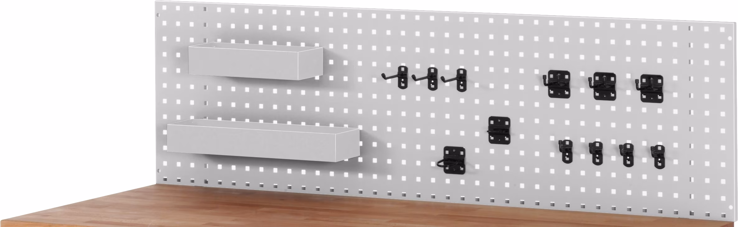 Lochplatte zur Werkbankmontage, B3000(2x1500)xT15xH450 mm, 4 Kästen + 24 Halterungen von Rau Lochplatte zur Werkbankmontage, Kästen + Halterungen aus der Kategorie Werkbänke mit der Artikelnr. 09-L3000DM-01.12