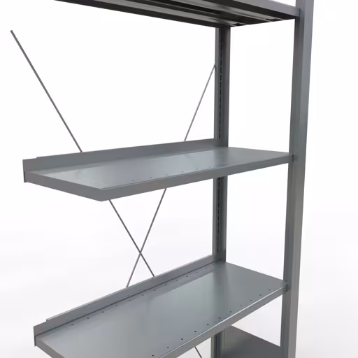 Abbildung Nr 8 des Artikels Anbauregal, Büro-Fachbodenregal Stecksystem MULTIplus85, 1800 x 750 x 300 mm (HxBxT), 5 Fachböden, Kreuzstrebe, verzinkt, mit Anschlagleiste aus der Produktgruppe Büroregale von der Marke Schulte Lagertechnik