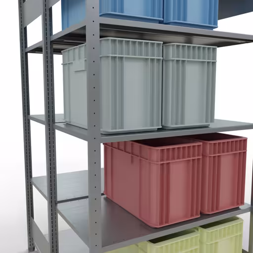 Produktbild Nr 16 des Artikels Grundregal, Doppelregal, Fachbodenregal Stecksystem MULTIplus150, 2000 x 1000 x (2x600) mm (HxBxT), 2x5 Fachböden, Längenriegel, verzinkt Abbildung Nr 16 des Artikels Grundregal, Doppelregal, Fachbodenregal Stecksystem MULTIplus150, 2000 x 1000 x (2x600) mm (HxBxT), 2x5 Fachböden, Längenriegel, verzinkt aus der Produktgruppe Fachbodenregale von der Marke Schulte Lagertechnik