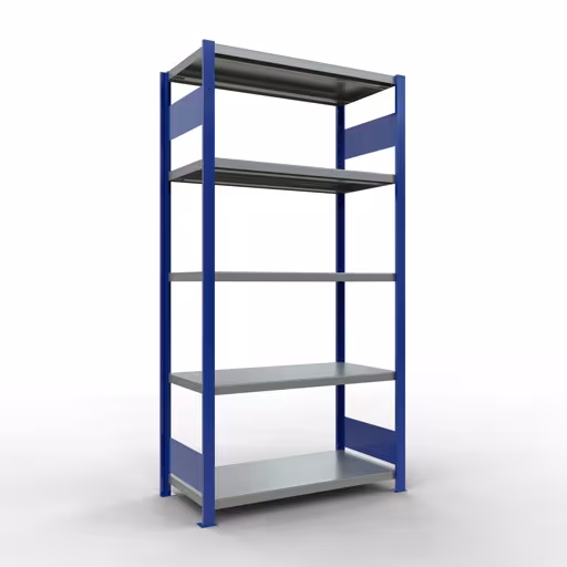 Abbildung Nr 15 des Artikels Grundregal, Fachbodenregal Stecksystem MULTIplus330, 2000 x 1000 x 500 mm (HxBxT), 5 Fachböden, Längenriegel, RAL 5010 enzianblau/verzinkt aus der Produktgruppe Stecksystem von der Marke Schulte Lagertechnik