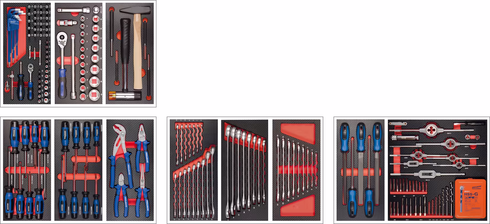 Bestückung für 4 Schubladen 210tlg von der Marke PROJAHN Werkstattwagen-Bestückung für 4 Schubfächer 210-tlg. Typ aus der Kategorie Ordnungssysteme & Werkstattwagen mit der Artikelnr. 5995-021