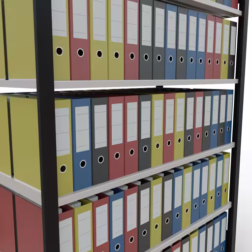 Abbildung Nr 10 des Artikels Grundregal, Büro-Fachbodenregal Stecksystem MULTIplus150, 2000 x 1300 x 600 mm (HxBxT), 6 Fachböden, Längenriegel, ohne Mittelanschlag, schwarz/lichtgrau aus der Produktgruppe Büroregale von der Marke Schulte Lagertechnik