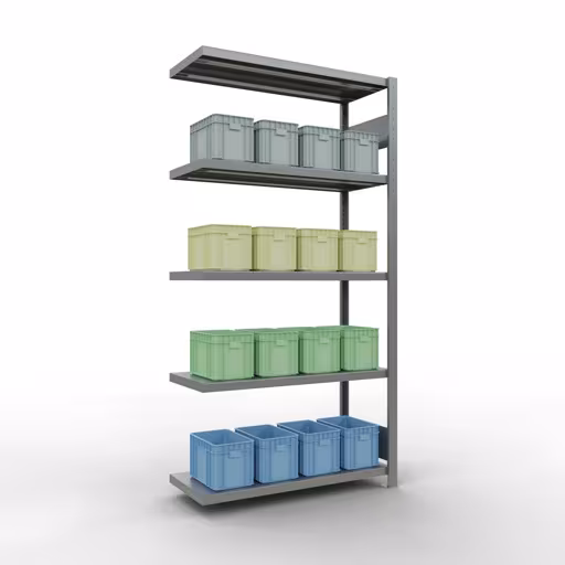 Produktbild Nr 12 des Artikels Anbauregal, Fachbodenregal Stecksystem MULTIplus330, 2000 x 1000 x 400 mm (HxBxT), 5 Fachböden, Längenriegel, verzinkt Abbildung Nr 12 des Artikels Anbauregal, Fachbodenregal Stecksystem MULTIplus330, 2000 x 1000 x 400 mm (HxBxT), 5 Fachböden, Längenriegel, verzinkt aus der Produktgruppe Stecksystem von der Marke Schulte Lagertechnik