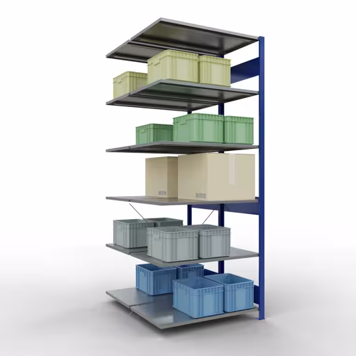 Anbauregal, Doppelregal, Fachbodenregal Stecksystem MULTIplus150, 2500 x 1000 x (2x600) mm (HxBxT), 2x6 Fachböden, Kreuzstrebe, RAL 5010 enzianblau aus der Kategorie Doppelregale mit der GTIN 4004514293855 Anbauregal, Doppelregal, Fachbodenregal Stecksystem MULTIplus150, 2500 x 1000 x (2x600) mm (HxBxT), 2x6 Fachböden, Kreuzstrebe, RAL 5010 enzianblau von der Marke Schulte Lagertechnik aus der Produktreihe Fachbodenregale