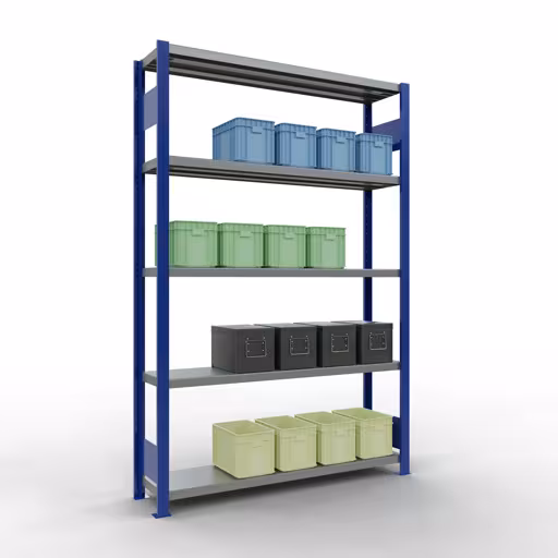 Abbildung Nr 12 des Artikels Grundregal, Fachbodenregal Stecksystem MULTIplus250, 2000 x 1300 x 300 mm (HxBxT), 5 Fachböden, Längenriegel, RAL 5010 enzianblau/verzinkt aus der Produktgruppe Stecksystem von der Marke Schulte Lagertechnik
