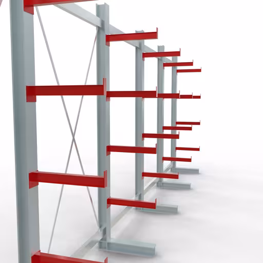 Abbildung Nr 11 des Artikels K 3000 Komplettregal, einseitig, 2500 x 6500 x 500 mm, RAL 7001 / RAL 3000, 5 Lagerebenen aus der Produktgruppe Kragarmregale von der Marke Schulte Lagertechnik