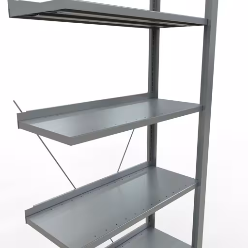 Abbildung Nr 10 des Artikels Anbauregal, Büro-Fachbodenregal Stecksystem MULTIplus85, 2300 x 750 x 300 mm (HxBxT), 7 Fachböden, Kreuzstrebe, verzinkt, mit Anschlagleiste aus der Produktgruppe Büroregale von der Marke Schulte Lagertechnik