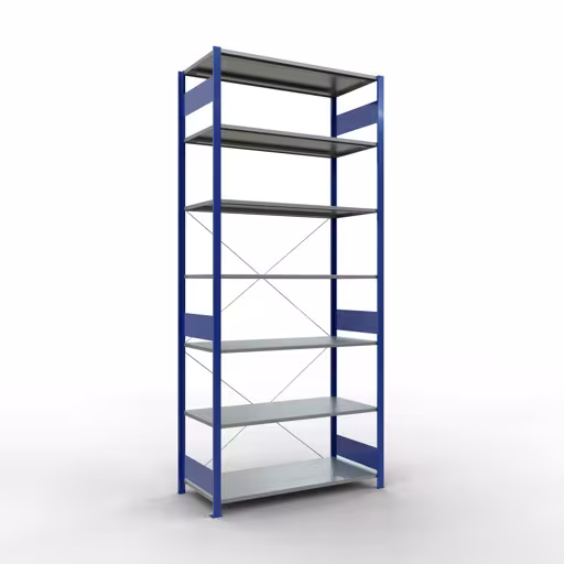 Grundregal, Fachbodenregal Stecksystem MULTIplus150, 3000 x 1300 x 600 mm (HxBxT), 7 Fachböden, Kreuzstrebe, RAL 5010 enzianblau/verzinkt von der Marke Schulte Lagertechnik Grundregal, Fachbodenregal Stecksystem MULTIplus150, 3000 x 1300 x 600 mm (HxBxT), 7 Fachböden, Kreuzstrebe, RAL 5010 enzianblau/verzinkt aus der Kategorie Grundregal mit der Artikelnummer 12762-130-B