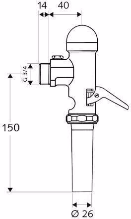 Technische Zeichnung 4032646 WC-Druckspüler SCHELLOMAT 3/4Z, mit Hebel, Einstellbereich 6-14 l chrom SCHELL