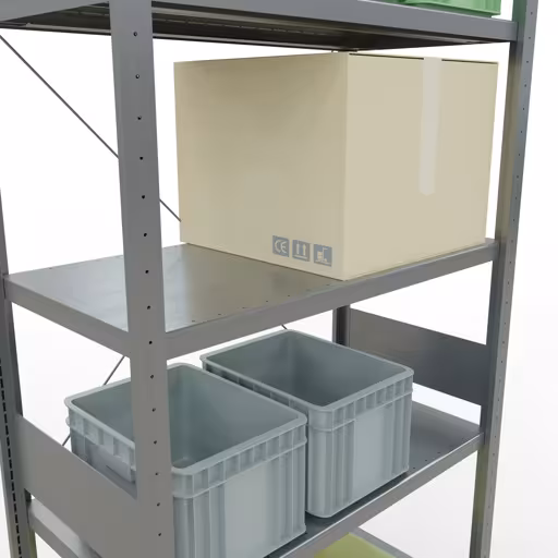 Weitere Ansicht des Artikels Grundregal, Fachbodenregal Stecksystem MULTIplus330, 3000 x 1000 x 500 mm (HxBxT), 7 Fachböden, Kreuzstrebe, verzinkt aus der Kategorie Stecksystem