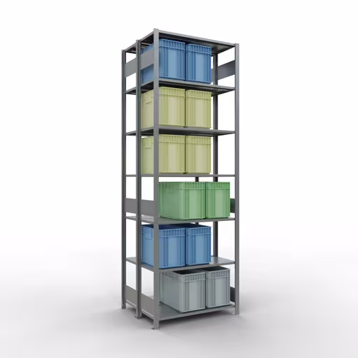 Grundregal, Doppelregal, Fachbodenregal Stecksystem MULTIplus150, 3000 x 1000 x (2x400) mm (HxBxT), 2x7 Fachböden, Längenriegel, verzinkt von der Marke Schulte Lagertechnik aus der Produktreihe Fachbodenregale