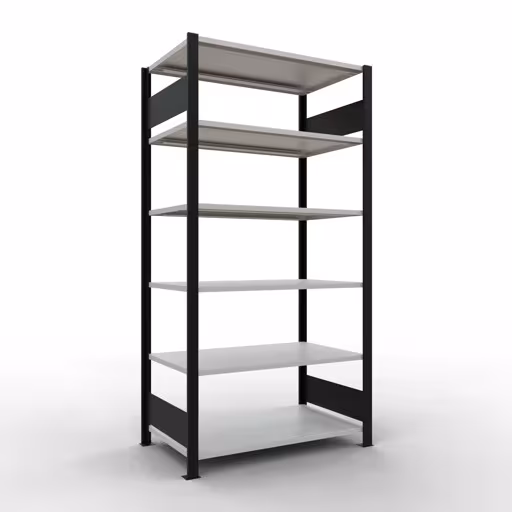 Grundregal, Büro-Fachbodenregal Stecksystem MULTIplus150, 2000 x 1000 x 600 mm (HxBxT), 6 Fachböden, Längenriegel, ohne Mittelanschlag, schwarz/lichtgrau aus der Kategorie Stecksystem mit der Artikelnummer 36061-S
